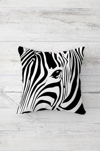 Pelangi Zebra Ve Zebra Çizgili Kombin Gizli Fermuarlı Kırlent Kılıfı Koltuk Yastık Kılıfı Takım(4adet), Siyah-Beyaz 45 x 45