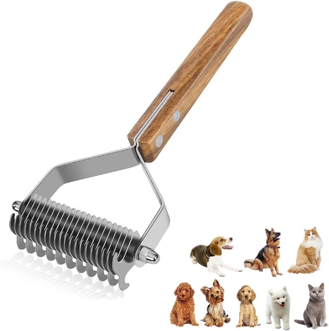 Ahşap Saplı Çift Taraflı Kedi Köpek Bakım Kıtık Tüy Topak Açıcı Metal Dişli Evcil Hayvan Tarağı