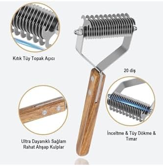 Alternative view of Ahşap Saplı Çift Taraflı Kedi Köpek Bakım Kıtık Tüy Topak Açıcı Metal Dişli Evcil Hayvan Tarağı