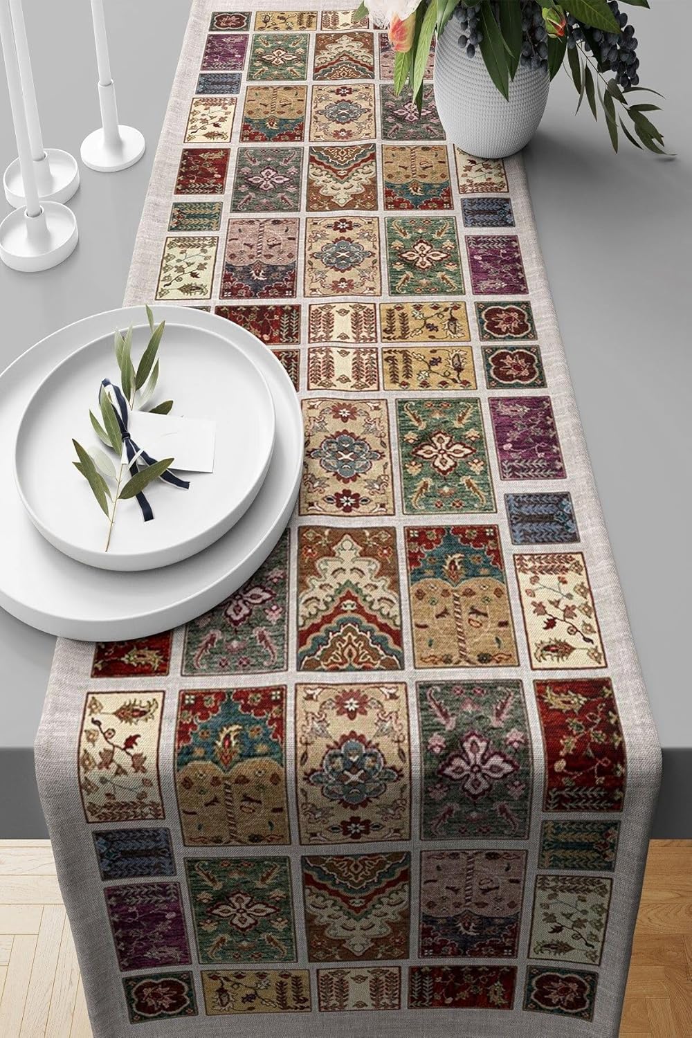 Alternative view of Pelangi Kilim Desenli Leke Tutmaz Kumaş Salon Mutfak Masa Değişik Ranır Modelleri Kahverengi 40 x 140, 676672864014005