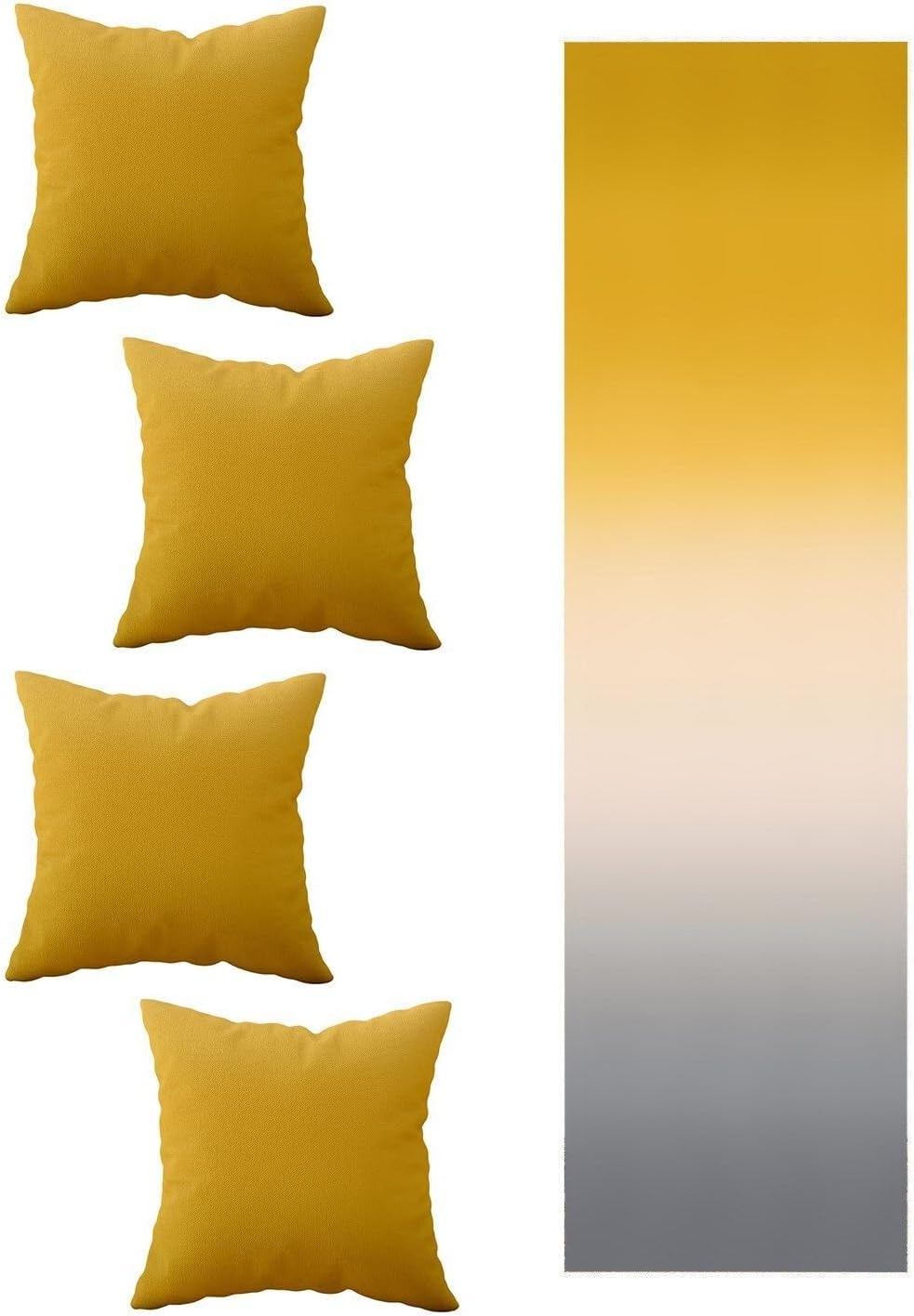Pelangi Sarı Gri Desen Salon Mutfak Masa Değişik Ranır Modelleri Dekoratif 4'lü Kırlent Kılıfı ve Runner Set, Gri-Sarı 40 x 140