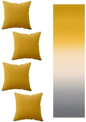 Alternative view of Pelangi Sarı Gri Desen Salon Mutfak Masa Değişik Ranır Modelleri Dekoratif 4'lü Kırlent Kılıfı ve Runner Set, Gri-Sarı 40 x 140