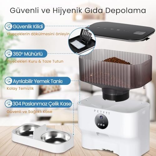 CatMax Pro Plus 5L Wi-Fi Kameralı Çift Kase Akıllı Otomatik Kedi Köpek Mama Kabı Besleme Ünitesi (Sesli Komut+Çelik Kase+APP Kontrol)