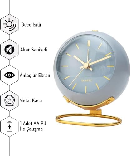 Alternative view of Akar Saniyeli Işıklı Metal Dijital Masa Saati Alarmlı Mavi
