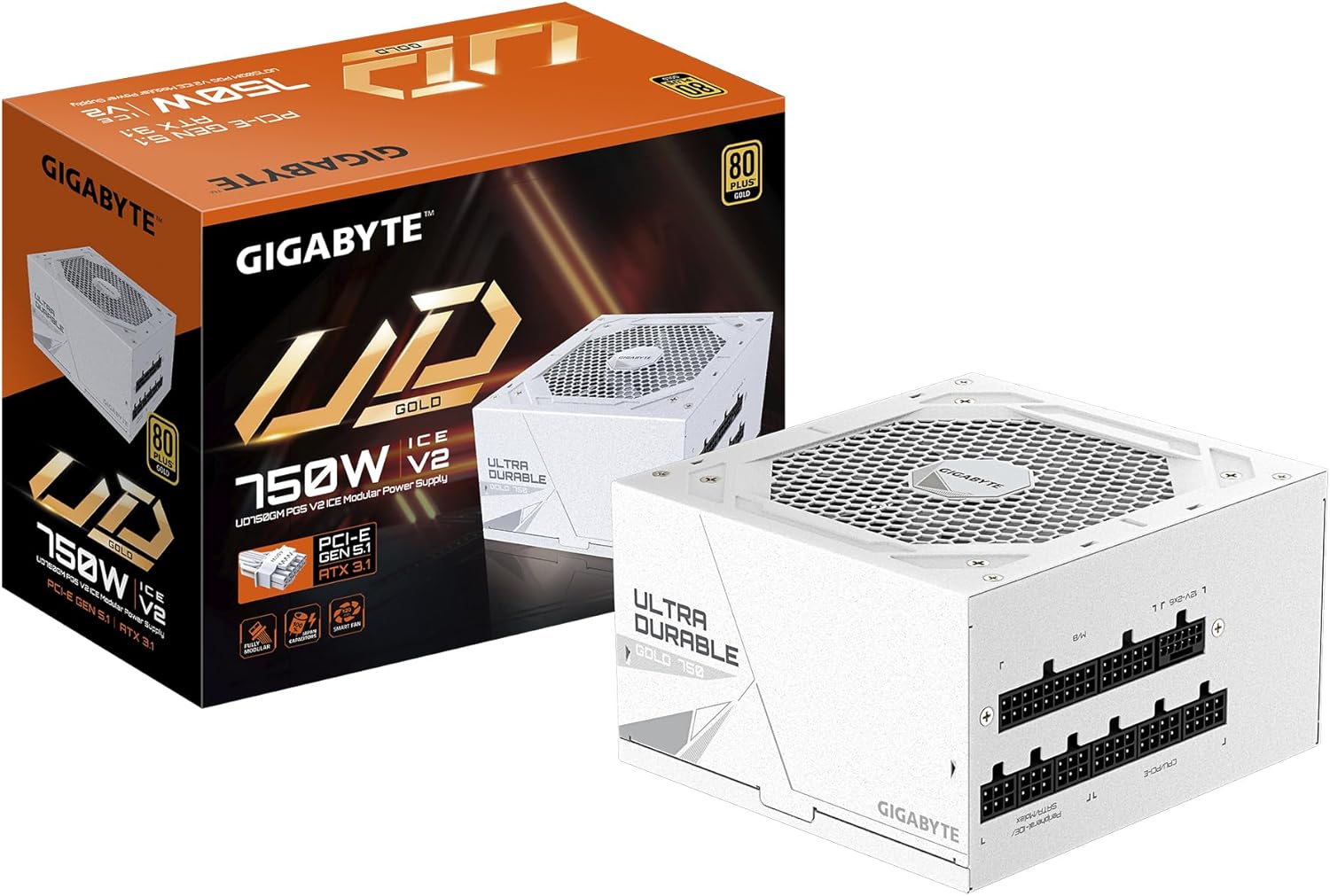 Alternative view of Gigabyte GP-UD750GM PG5 V2 ICE 750W 80+ PCIe 5.1 - ATX 3.1 Full Modüler Beyaz Power