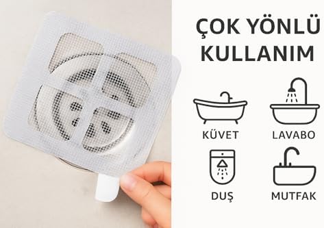 Alternative view of Yapışkanlı Banyo Gideri Süzgeci 10’lu Set – Tek Kullanımlık Evye Tıkanıklık Önleyici, Saç ve Çöp Tutucu, Hijyenik Lavabo Filtresi, 10x10 cm