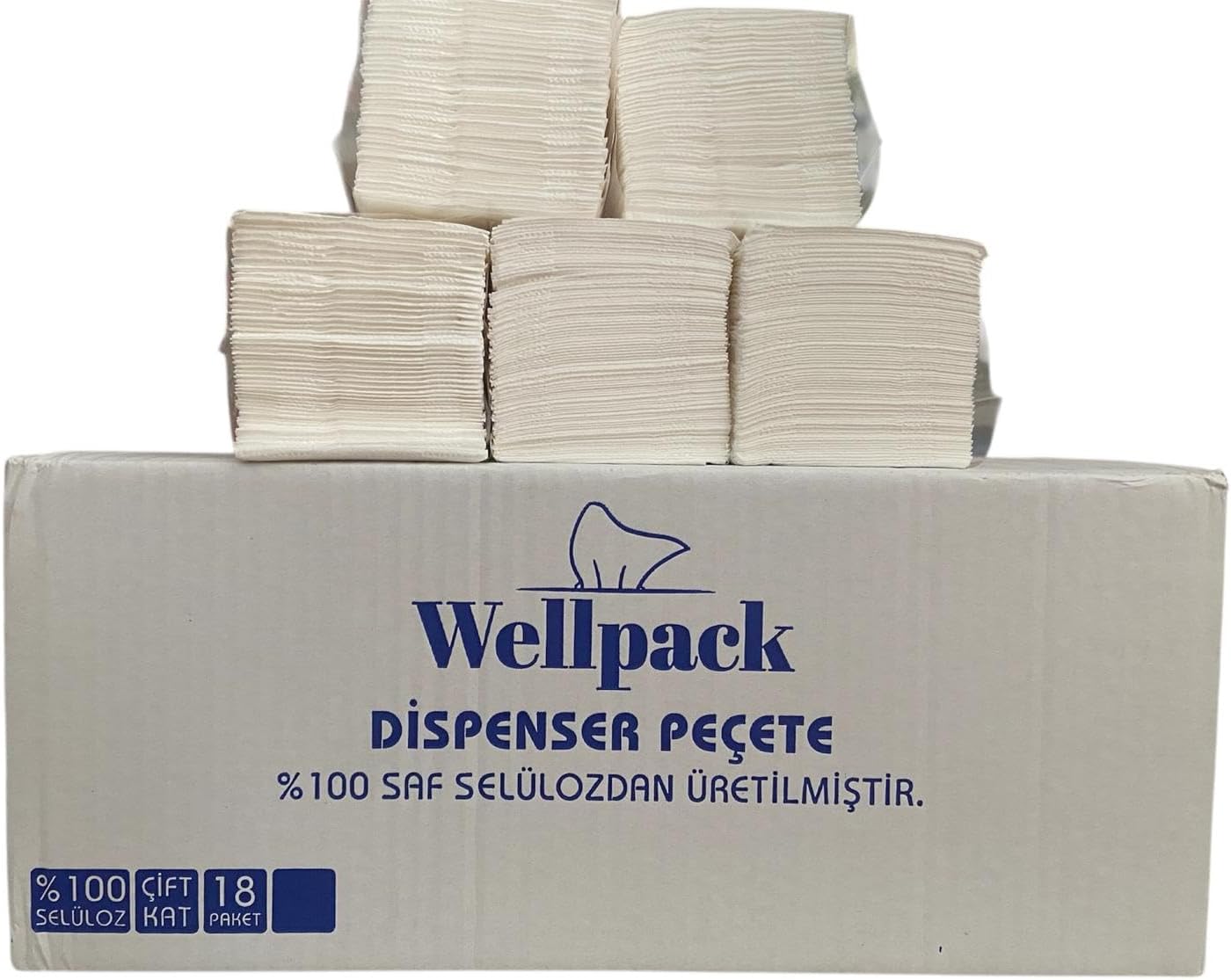 Wellpack Dispenser Masa üstü Peçetelik için,%100 Saf Selüloz, 18 Paket, Çift Katlı