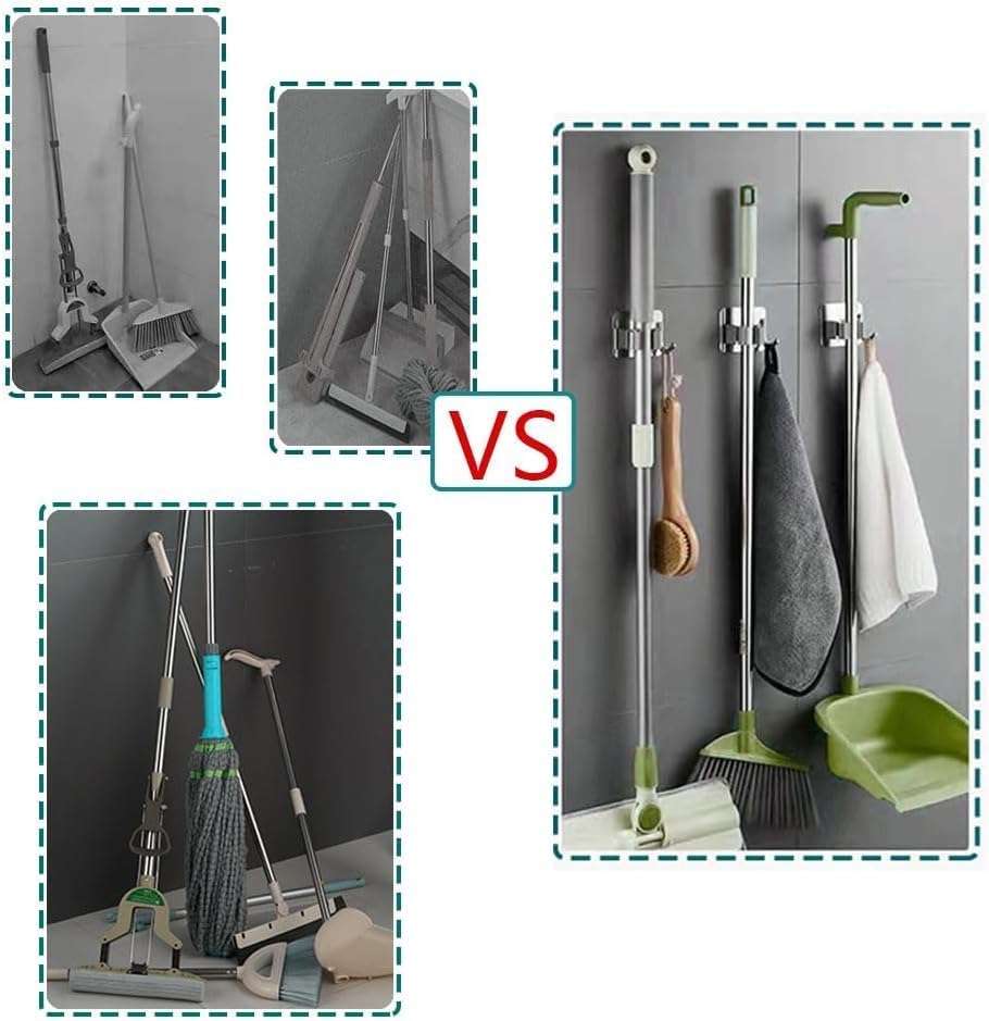 Alternative view of Yapışkanlı Paslanmaz Çelik Süpürge ve Paspas Tutucu 304 Kalite Çelik Mop Tutucu, Delme Gerektirmez, Duvar Tipi Organizer Askı Kancası, Kaymaz Silikon Tutuş, Banyo, Mutfak, Bahçe, Garaj için