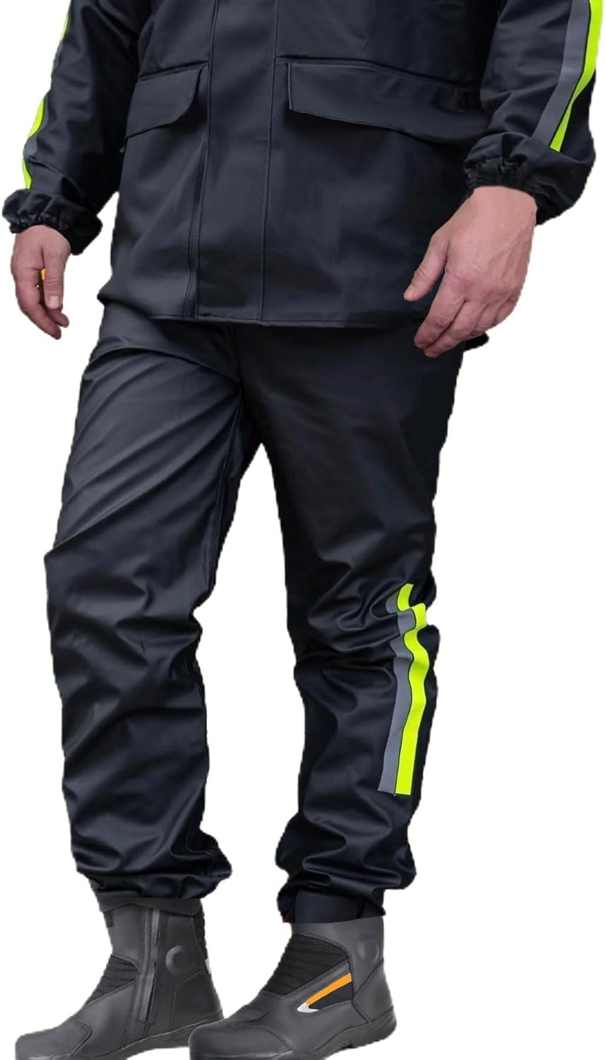 Motorcu Yağmurluk Takımı, %100 Su Geçirmez PVC, Cepli, Reflektörlü, Fermuarlı, Siyah (M) M