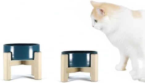 Alternative view of Ahşap Standlı Çift Taraflı Seramik Mama ve Su Kabı | Evcil Hayvanlar İçin Sağlıklı Beslenme ve su kabı kedi ve köpekler (yeşil)