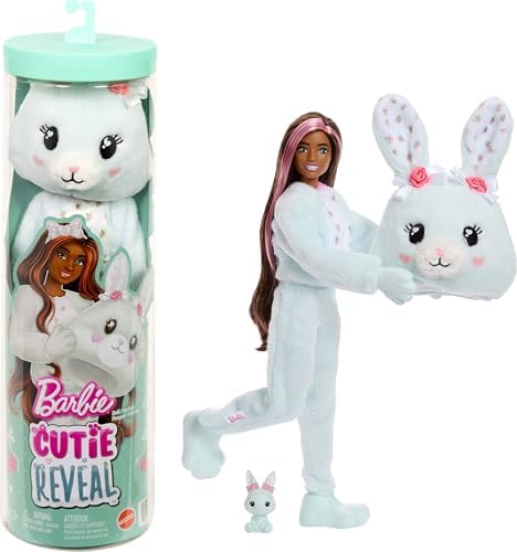 Cutie Reveal bebek ve aksesuarları, Yumuşak Dostlar Serisi tavşancık, renk değişimi ve mini evcil hayvan dahil 10 sürpriz, JJP65