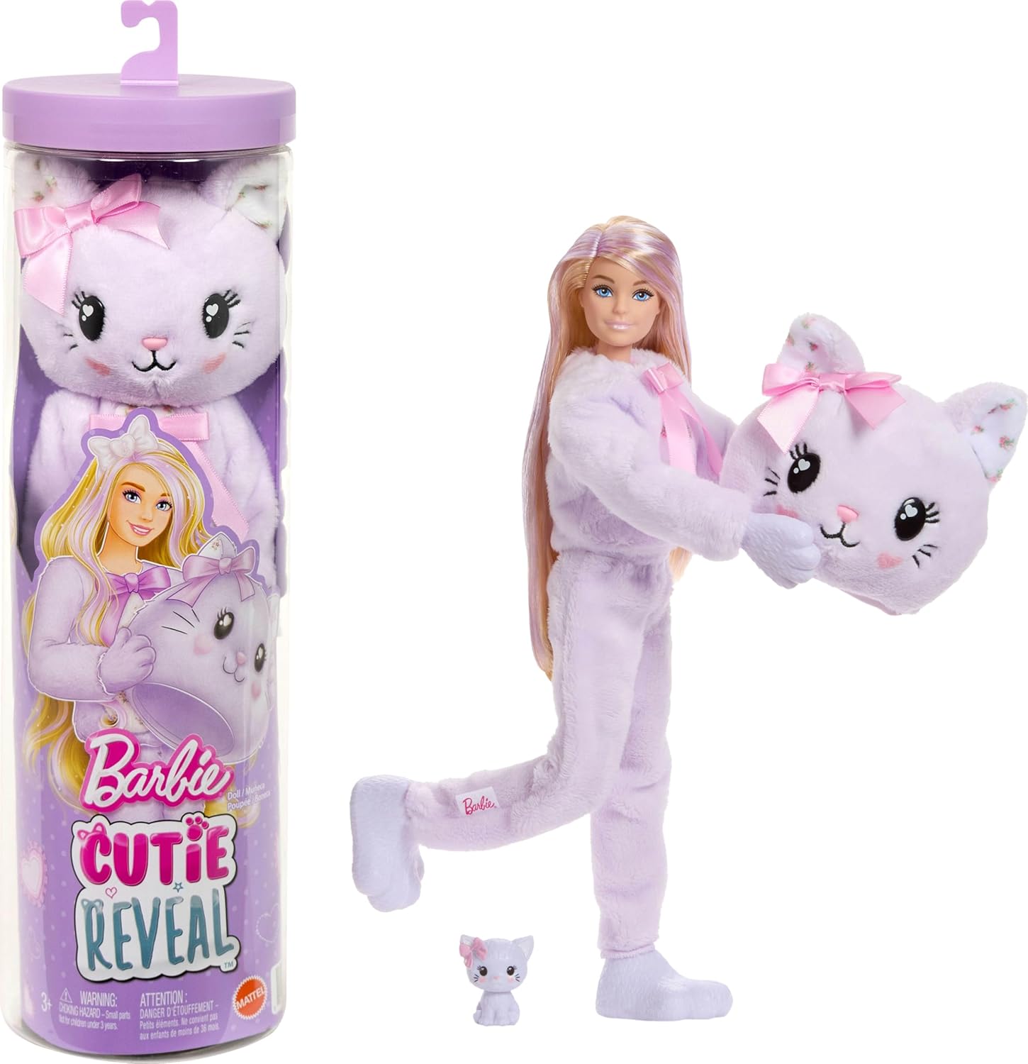 Cutie Reveal bebek ve aksesuarları, Yumuşak Dostlar Serisi kedicik, renk değişimi ve mini evcil hayvan dahil 10 sürpriz, JJP64