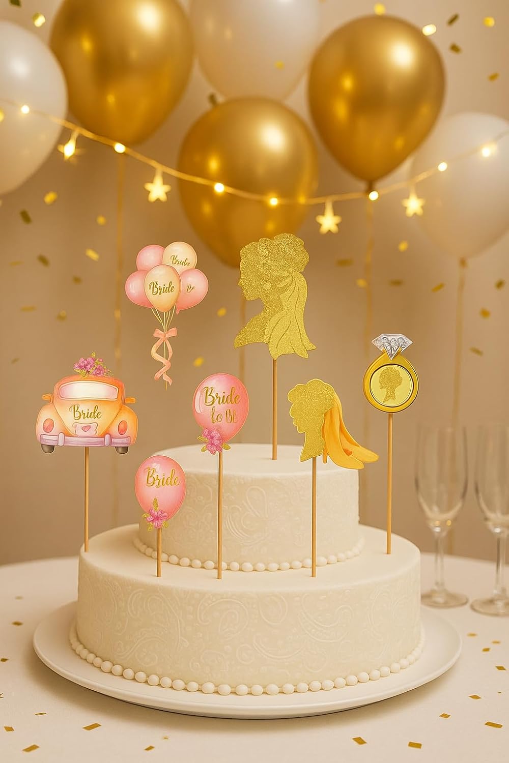 Alternative view of Bride to Be Altın Renkli Gelin Pasta Üstü Figür Süs Seti – Düğün ve Nişan Pastaları İçin