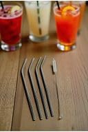 5 Parça Metal Pipet Paslanmaz Çelik Meşrubat Pipeti Çubuk Pipet + Temizleme Fırçası