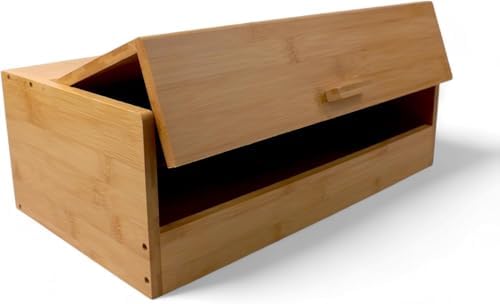 Bambu Ekmek Kutusu - Ekmek Dolabı, Çok Amaçlı Ekmeklik, Doğal Bambu Saklama Kutusu (40x23x14cm) - Mutfak, Tezgah ve Kiler İçin