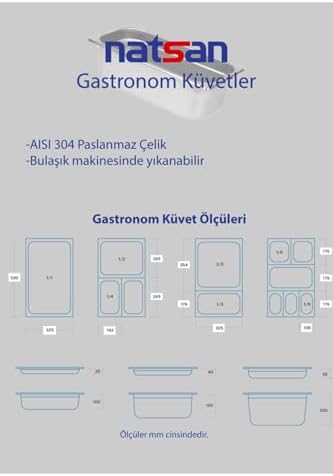 Paslanmaz Çelik Gastronom/gastronorm Küvet Gn 1/6-65 (17,6 X 16,2 X 6,5 CM)