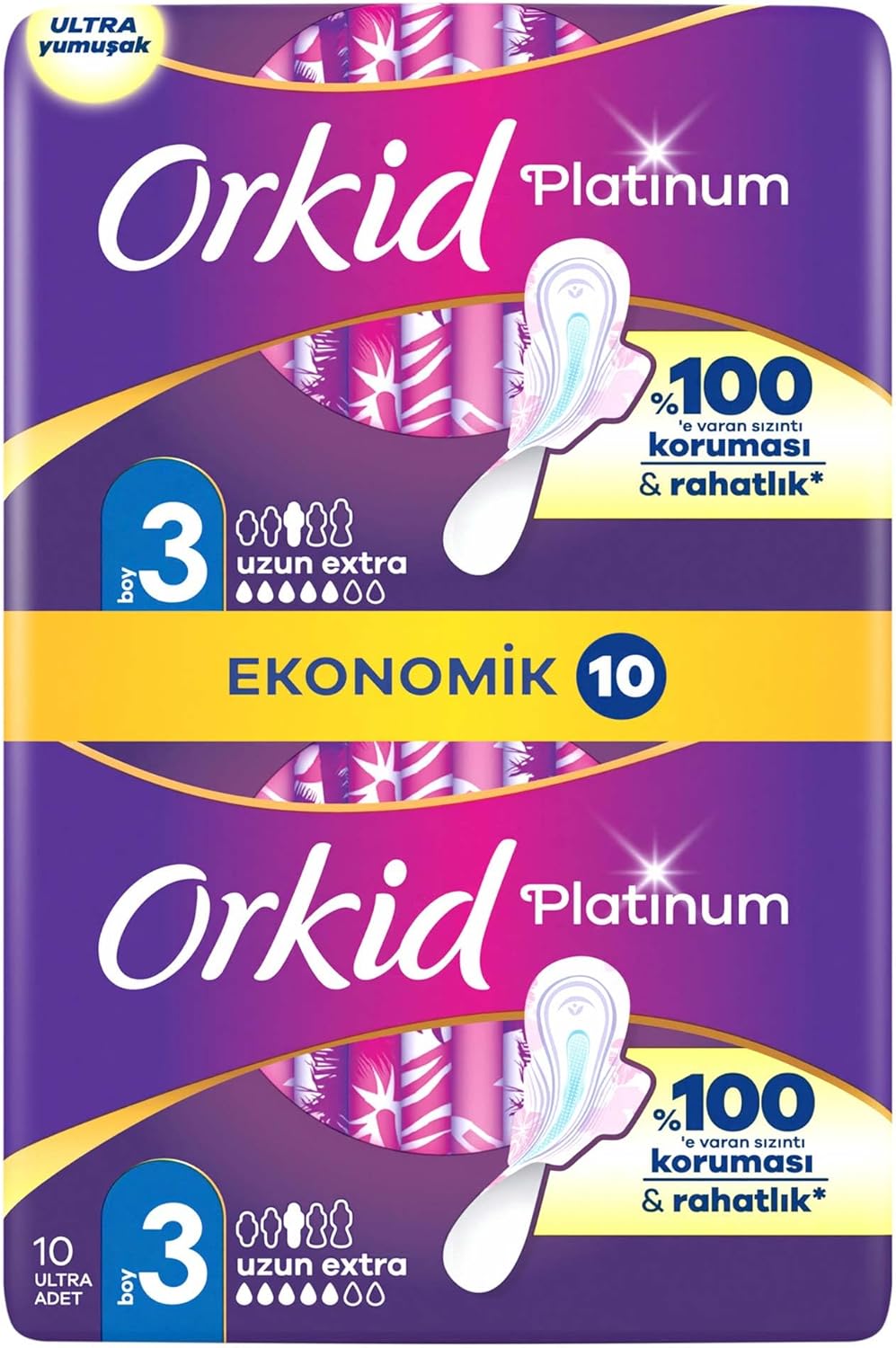 Orkid Platinum Hijyenik Ped Uzun (Boy 3) Ekonomik Paket 10 Adet Ped