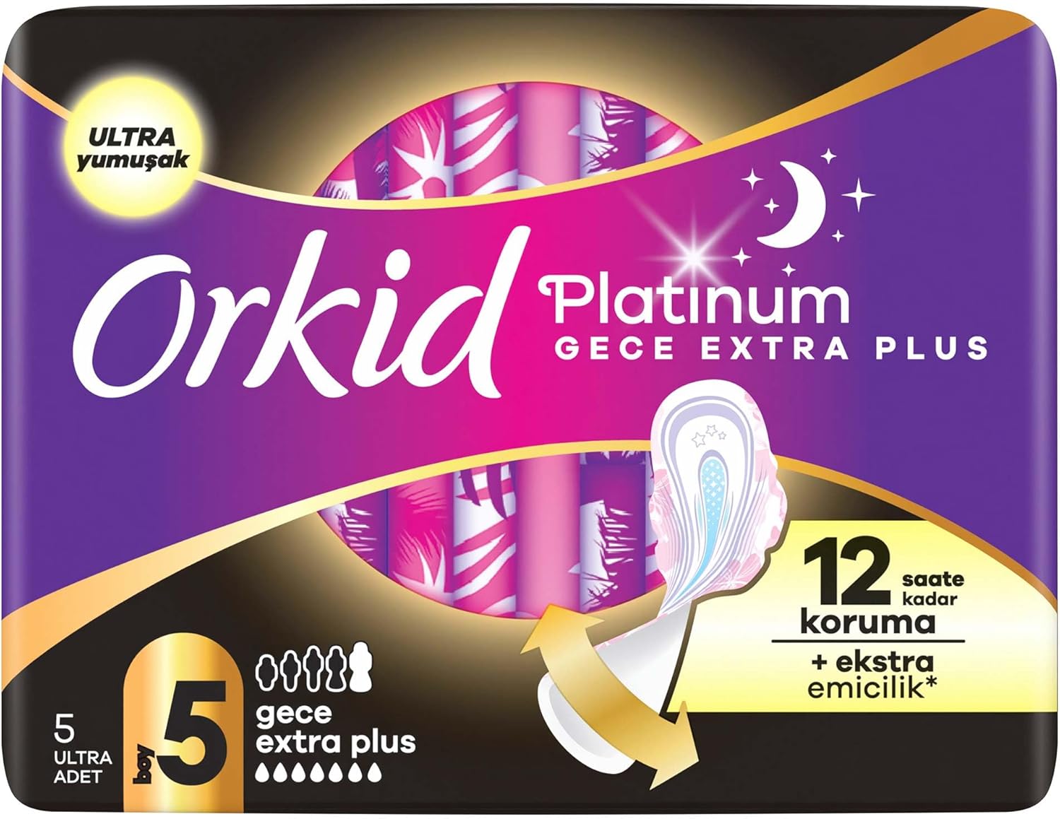 Orkid Platinum Hijyenik Ped Gece Esktra Plus (Boy 5) 5 Adet Ped