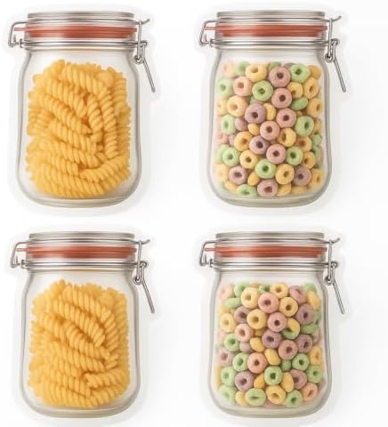 Alternative view of 4'lü Kilitli Saklama Poşeti, Kavanoz Görünümlü | 500 ML | Gıda Saklama, Baharat, Kurabiye, Makarna, Atıştırmalık İçin Uygun | PE Malzeme | Zararlı Kimyasal İçermez