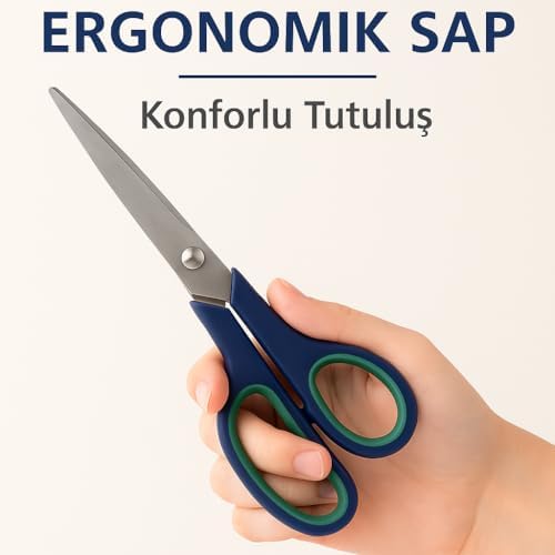 Alternative view of 21.5 cm Paslanmaz Çelik Büyük Ofis Makası – Ergonomik Kauçuk Saplı, Yeşil-Lacivert Renkli, Ev & Büro Tipi