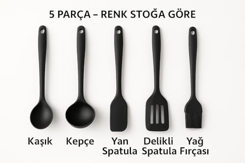 Alternative view of 5'li Silikon Mutfak Seti – Kaşık, Kepçe, Spatula, Yağ Fırçası | Renkli Pişirme Seti | Dayanıklı | Mutfak Gereçleri (Renk Stok Durumuna Göre Gönderilir)