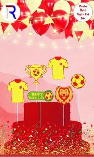 Alternative view of Futbol Temalı Pasta Süsleme Seti, Sarı-Kırmızı Renkli, 6 Parça, Doğum Günü Dekorasyonu
