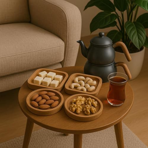 Alternative view of Doğal Ahşap Çerezlik ve Kahvaltılık – 4 Parçalı Sunum Tabağı T13