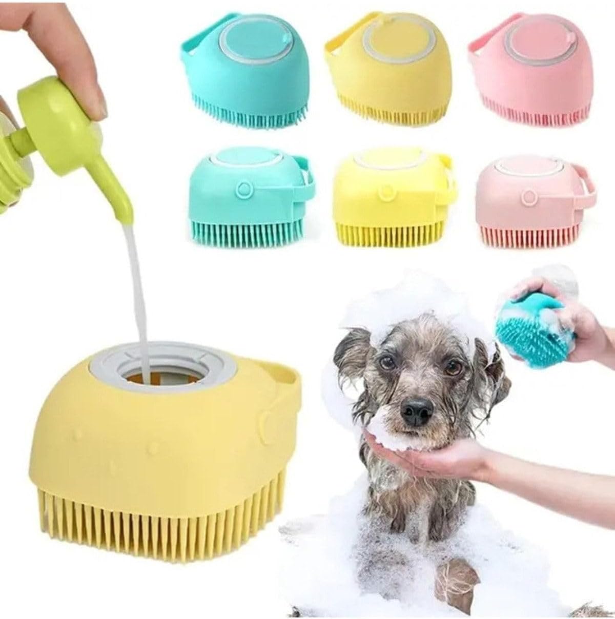 Alternative view of Şampuan Hazneli Kedi Köpek Evcil Hayvan Yıkama Kesesi Silikon Banyo Masaj Tarak Duş Fırçası