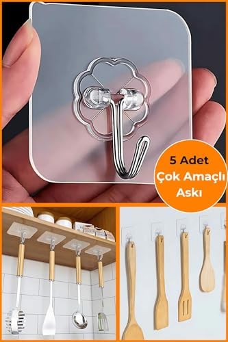 Alternative view of 5 Adet Güçlü Şeffaf Duvar Askısı Askılığı Yapışkan Vantuz Kanca Mutfak Banyo Aksesuar