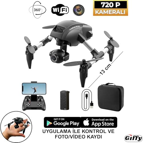 Giffy/Oyuncak Mini Kameralı Başlangıç Drone Uzaktan Kumandalı Uygulama Kontrollü 72P HD Takla Atan Şarjlı Drone