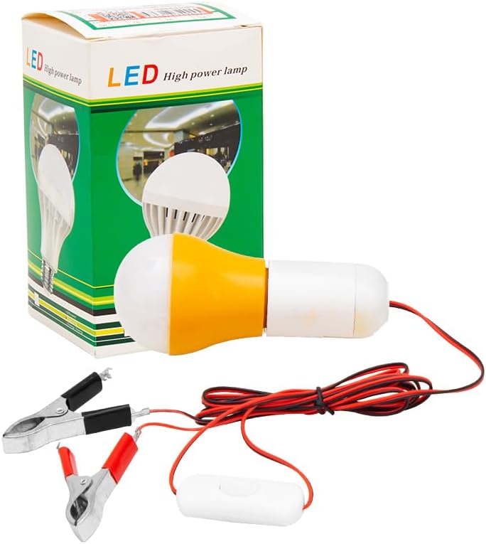 Alternative view of 4 Metre Kablolu, Akü maşalı, 12 Volt, 10 Watt, Beyaz 6500K, Led Ampul, (DC 12 Volt Aküler İçin), Kamp, karavan, tekne, 1 Adet,