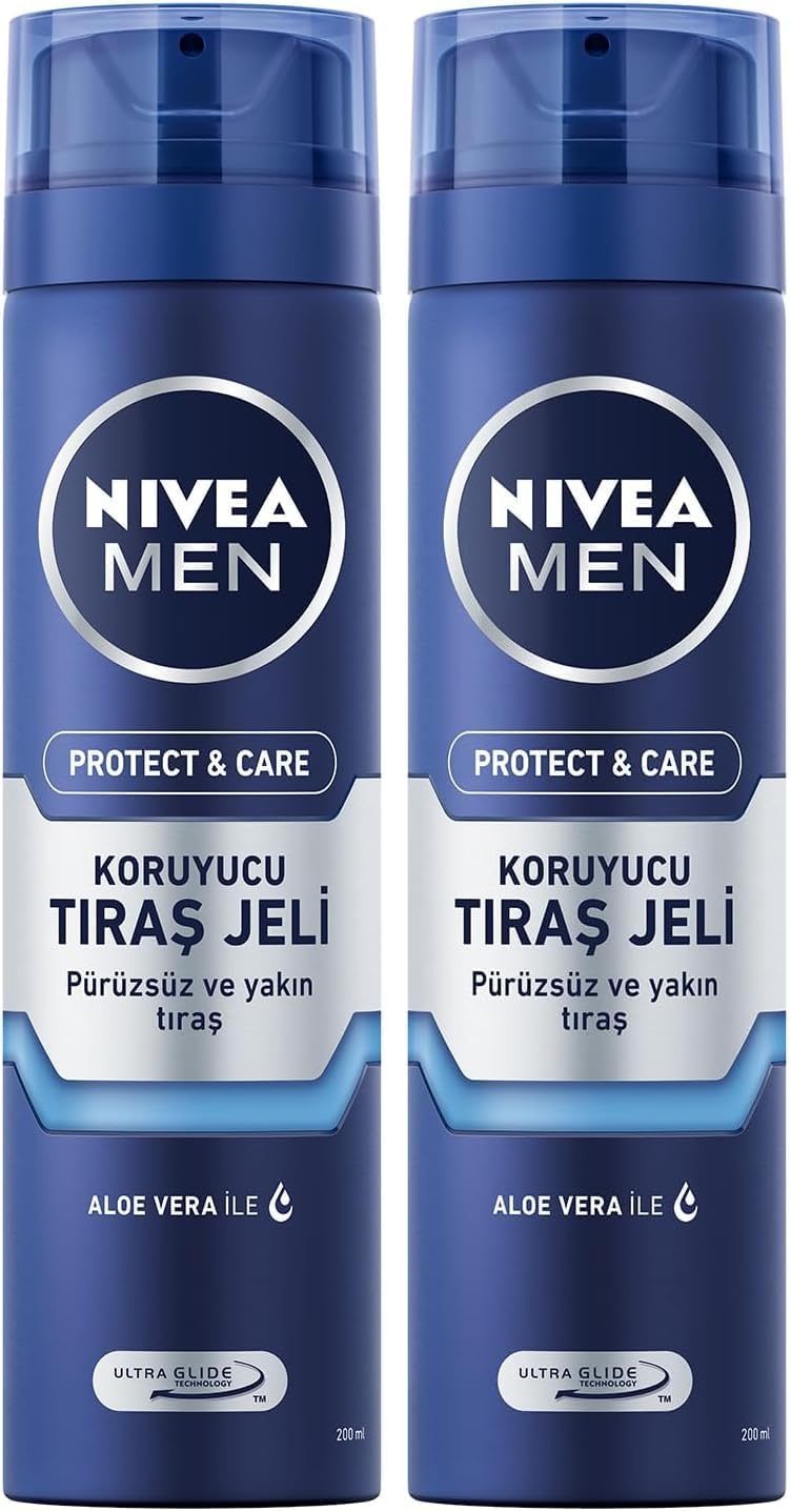 MEN Erkek Nemlendirici Tıraş Jeli Protect&Care 200 ml, Kuru Ciltler İçin, Pürüzsüz Tıraş (2 paketi)
