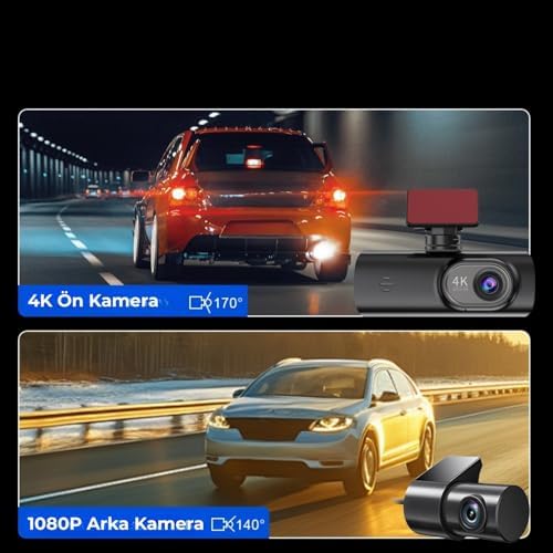 3840 * 2160P Ön ve Arka Kameralı 1.5” IPS HD Ekran, Wifi ve Ultra Geniş Açılı UHD 4K Akıllı Araç Kamerası CMR110