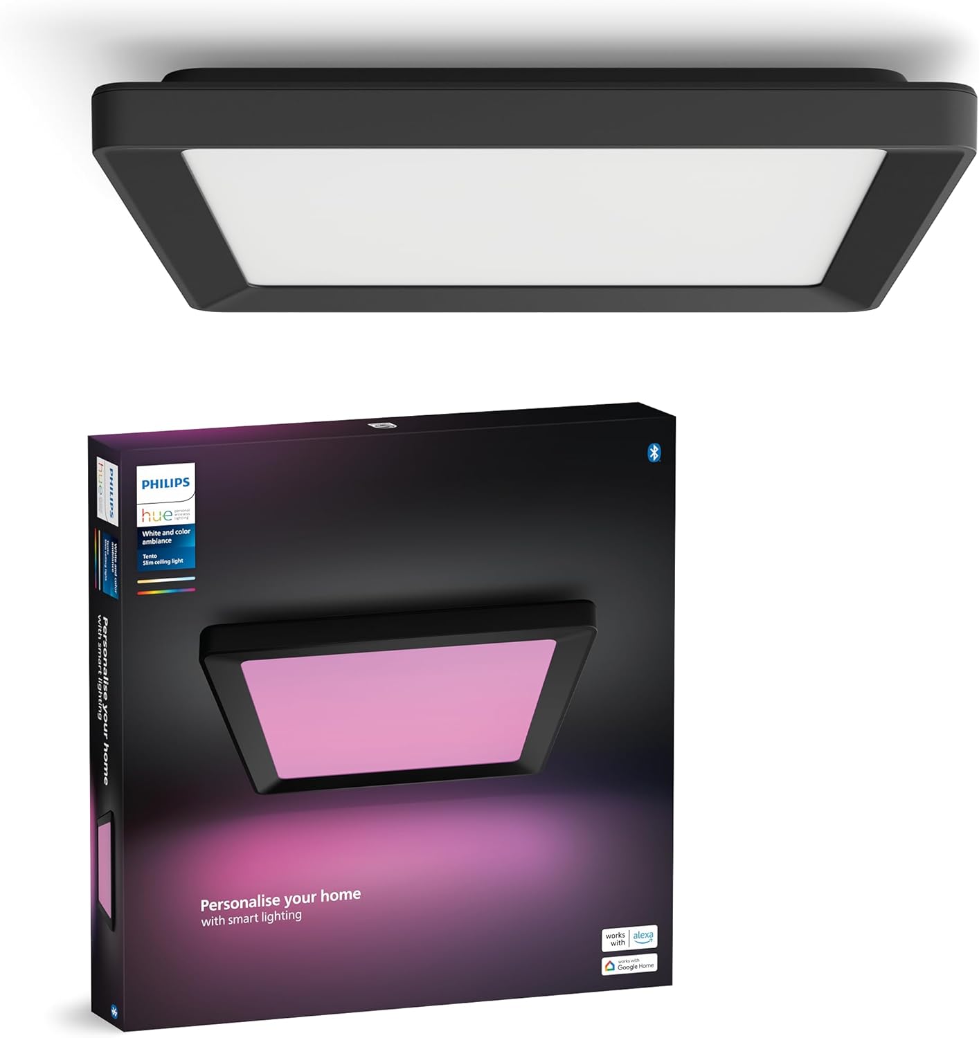 Alternative view of Hue Tento Siyah Sıva Üstü RGB Akıllı LED Panel Tavan Armatürü 30x30cm 1340 Lumen
