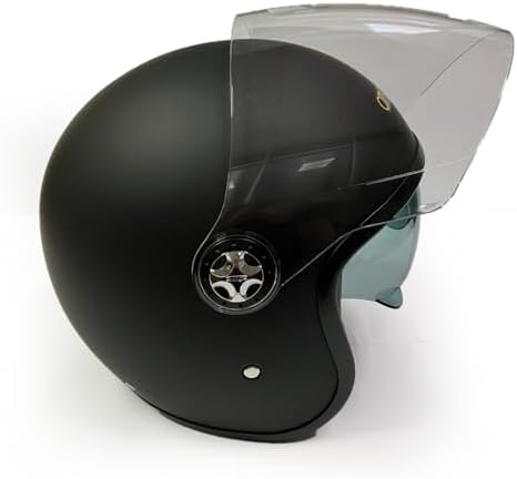 Motosiklet Yarım Kask, Mat Siyah, Çift Vizörlü, Stil, Terletme Yapmaz Pedler -L Beden