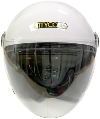 Motosiklet Yarım Kask, Parlak Beyaz, Çift Vizörlü, Stil, Terletme Yapmaz Pedler -L Beden