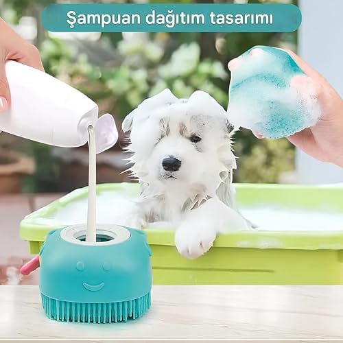 Alternative view of Silikon Evcil Hayvan Banyo Fırçası – Şampuan Hazneli Masaj Tarağı, Yumuşak Tırtıklı Temizleyici, Kedi ve Köpekler için Duş Scrubber Bakım Aksesuarı
