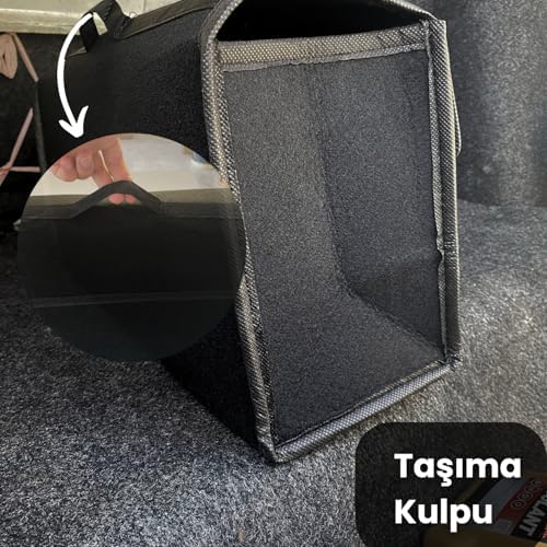 Oto Bagaj Organizer [Kalın Keçe] - Kapaklı Toparlayıcı Bagaj Çantası - Araba Aksesuar Toparlayıcı, Araç Organizer - Altında ve Yanında Bagaja Yapışan Malzeme