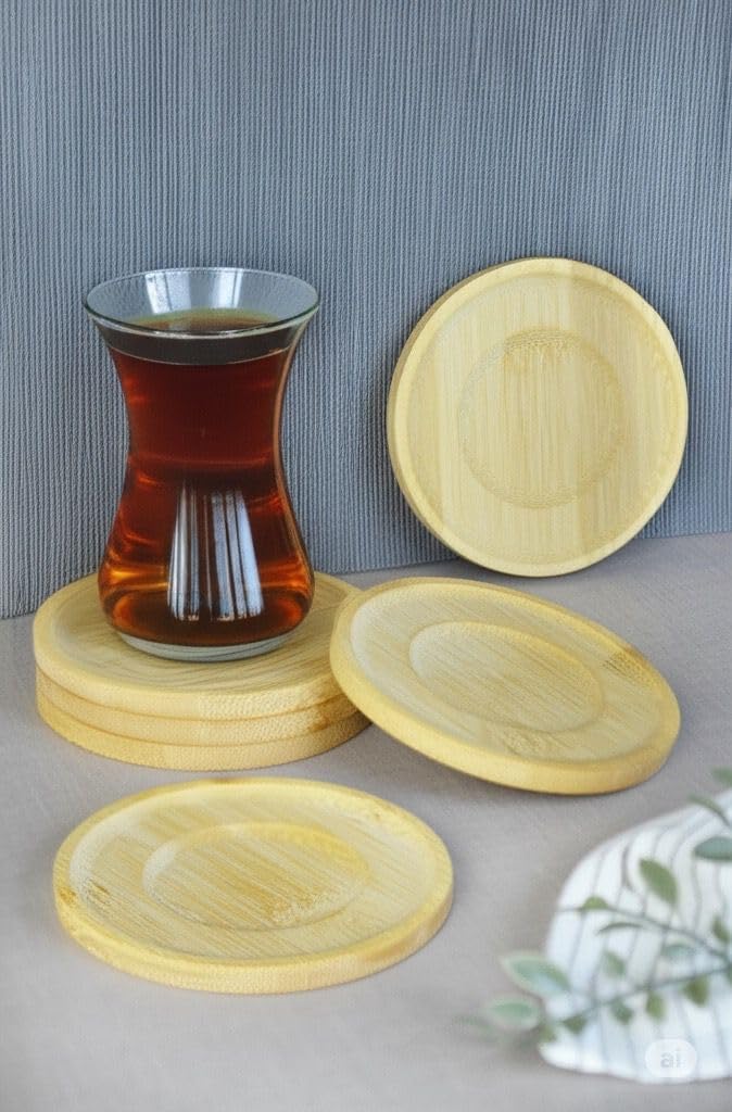 Alternative view of Bambu Serisi 10 cm Genişlikte Yuvarlak 6'lı Çay Bardağı Altlığı