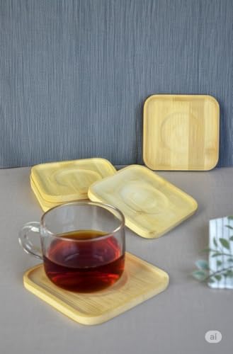 Bambu Serisi 10 cm Genişlikte Kare 6'lı Çay Bardağı Altlığı