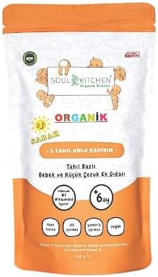 Soul Kitchen Organik Bebek Sabah Maması Tahıl Bazlı B1 Vitaminli Ek Gıda 5 Tahıl Unlu Karışım 250gr