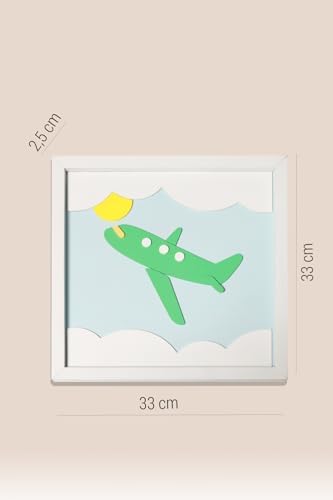 Uçak Temalı Katmanlı Mdf - Çocuk ve Bebek Odası Duvar Tablosu 33x33x2.5 Cm