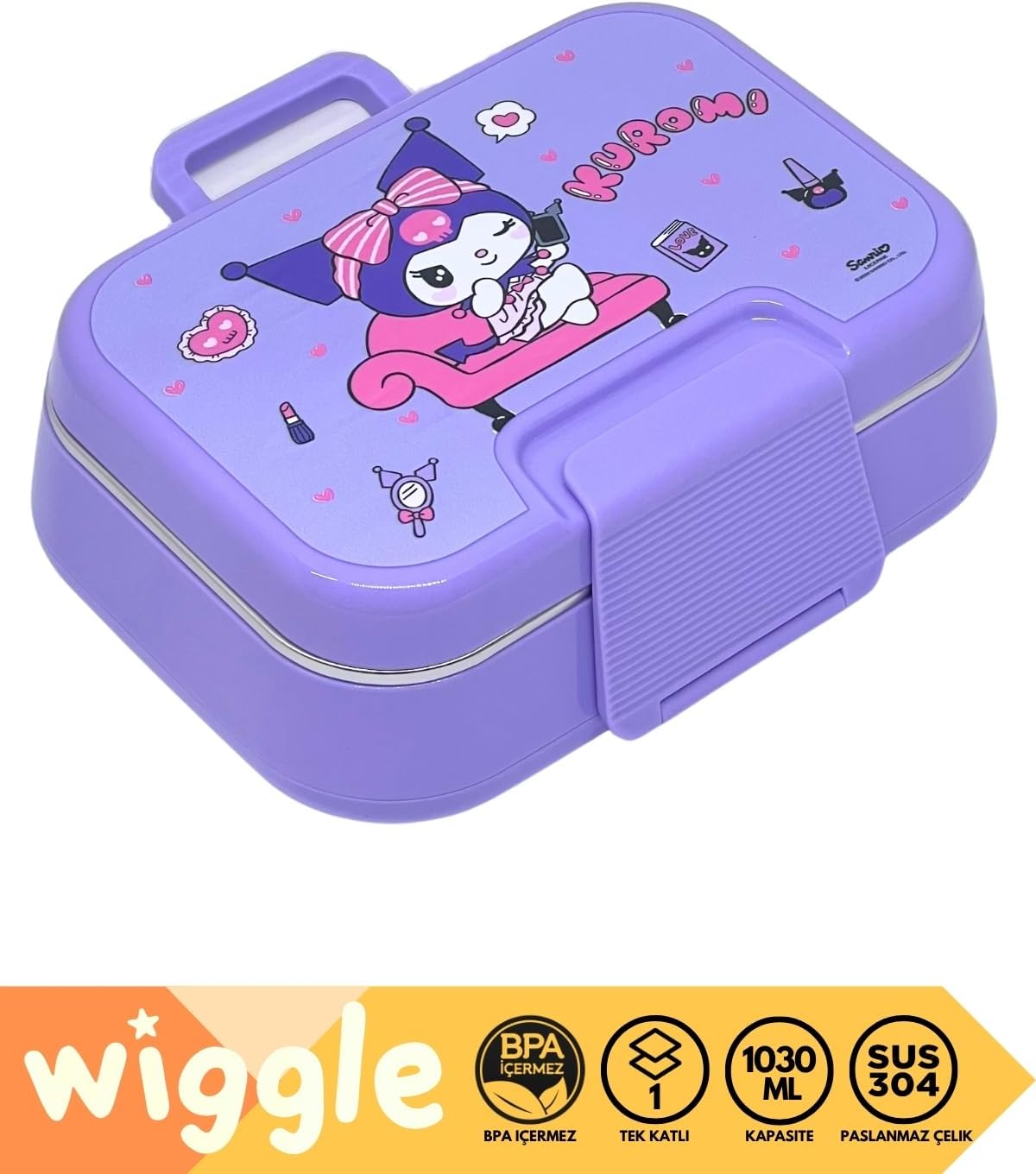Alternative view of Bento 1030ml Lunchbox Lisanslı Tek Katlı 2 Bölmeli Paslanmaz Çelik Sefer Tası Yemek Kutu (Mor1)
