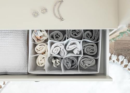 Çekmece Düzenleyici, 12 Bölmeli, 31x25x12 cm, Gri Çizgili, Katlanabilir Dolap İçi Organizer