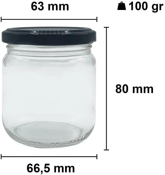 4 Adet 210 ml Metal Siyah Konserve Kapaklı Mama Yoğurt Saklama 210 Cc Şeffaf Cam Kavanoz