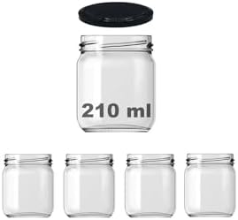 Alternative view of 4 Adet 210 ml Metal Siyah Konserve Kapaklı Mama Yoğurt Saklama 210 Cc Şeffaf Cam Kavanoz