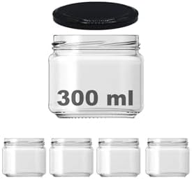 4 Adet 300 ml Metal SiyahKonserve Kapaklı Magnolya ve Gıda Saklama 300 cc Şeffaf Cam Kavanoz