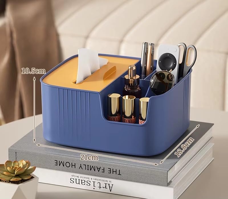 Alternative view of Çok Bölmeli Masa Üstü Organizer Kutusu – Kağıt Havlu Bölmeli, Kalemlikli, Uzaktan Kumanda, Makyaj Malzemesi ve Aksesuar Düzenleyici, Modern Tasarım, Ev ve Ofis için (Lacivert)