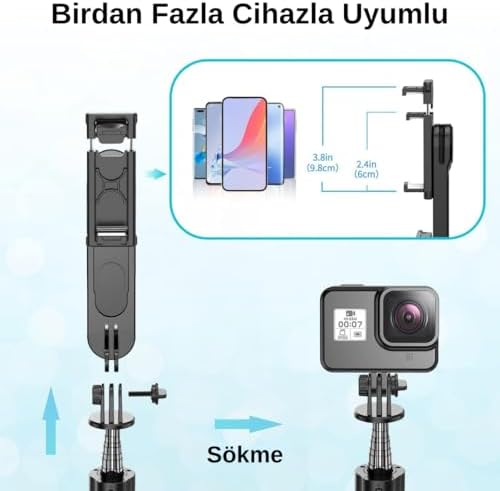 Alternative view of LED Işıklı Selfie Çubuğu & – 111 cm Uzatılabilir, 360° Döner Telefon Tutucu, Çıkarılabilir Bluetooth Kumanda, 3 Renk Modu & 9 Parlaklık Seviyesi, ve ile Uyumlu