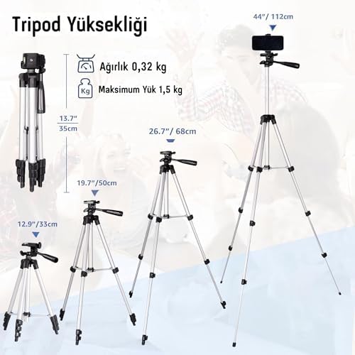 Alternative view of Telefon Tripodu – 33-110cm Katlanabilir Telefon Tutucu, 360° Döner Başlık, Bluetooth Kumandalı Selfie Çubuğu, iOS/ Uyumlu, Kamera ve ile Kullanılabilir